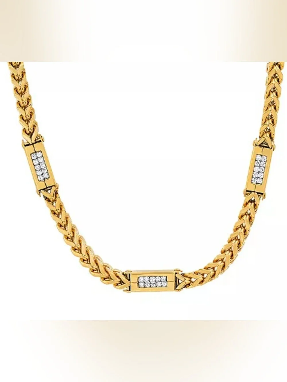 STEELTIMEMen's 18k Gold Plated Stainless Steel Wheat Chain and Simulated Diamond